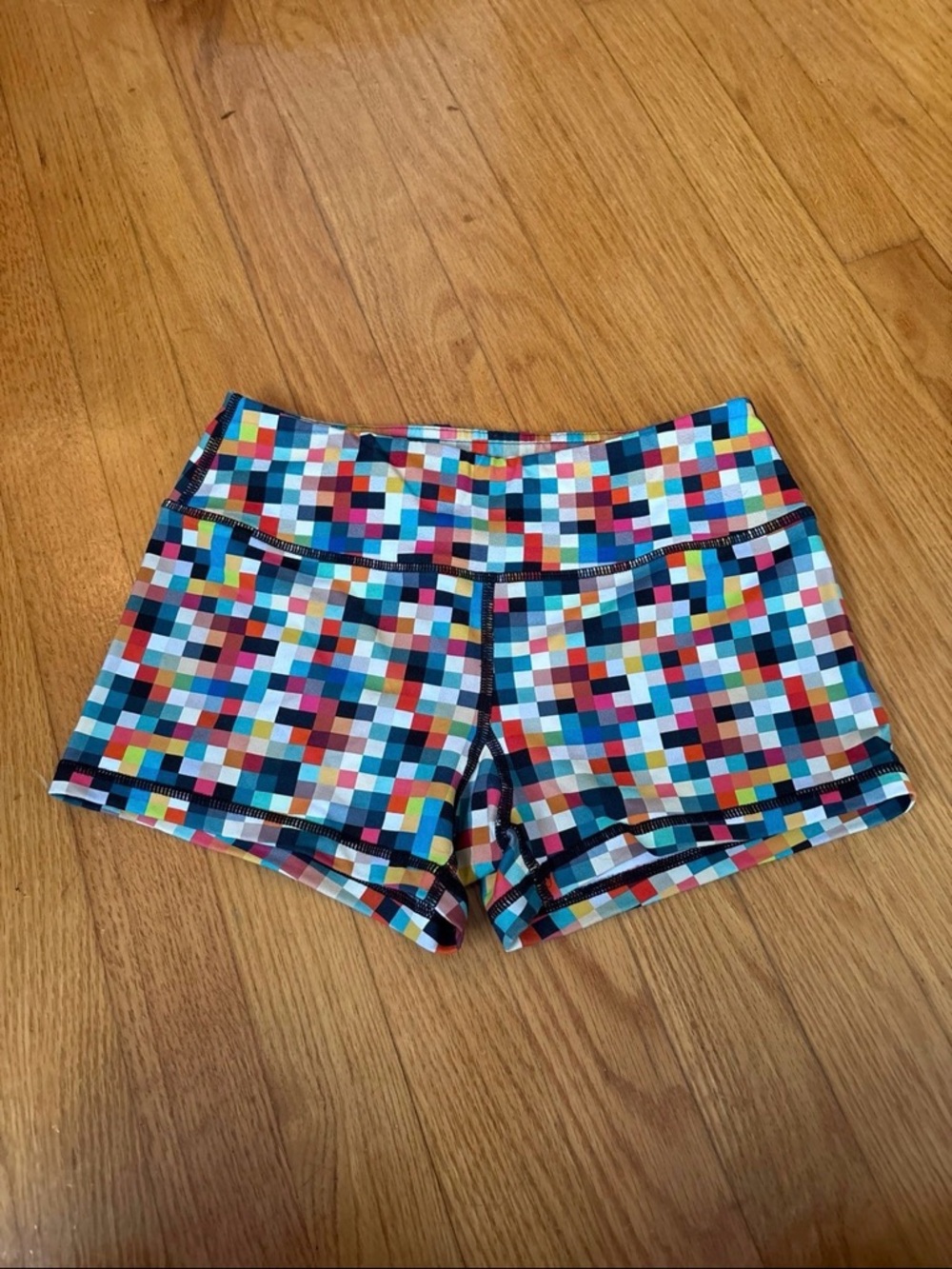 Savage Barbell Multicolor Pixel Bike Shorts - Bright Check Print